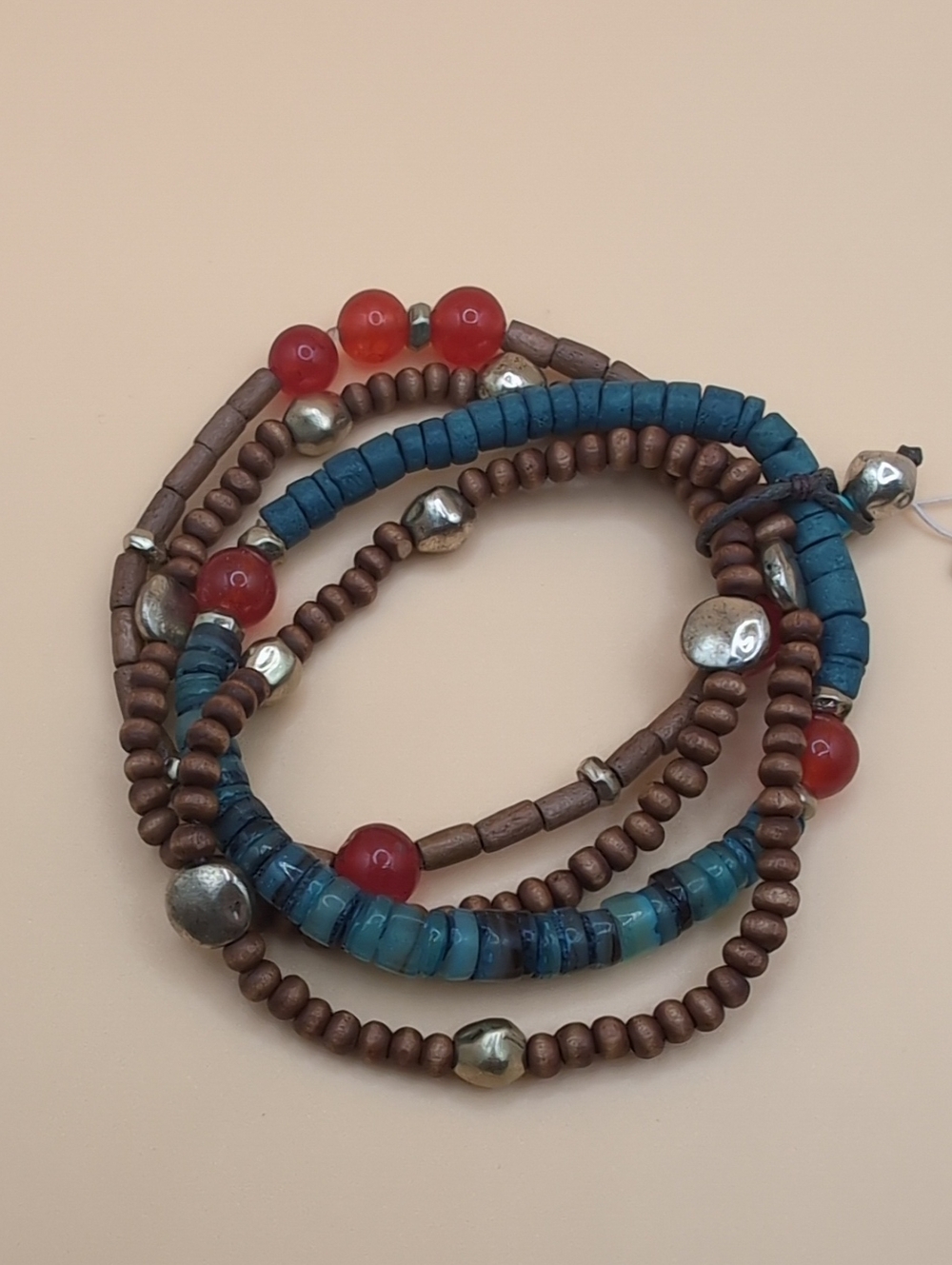 J. Jill Beaded Stretch Bracelet Set in Teal, Brown & Red NWT